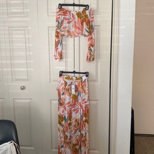 Roxy floral top & front slit palazzo pant